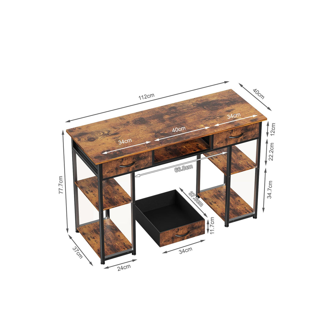 Richard 120m Computer Desk With Bookshelf - Rustic Brown