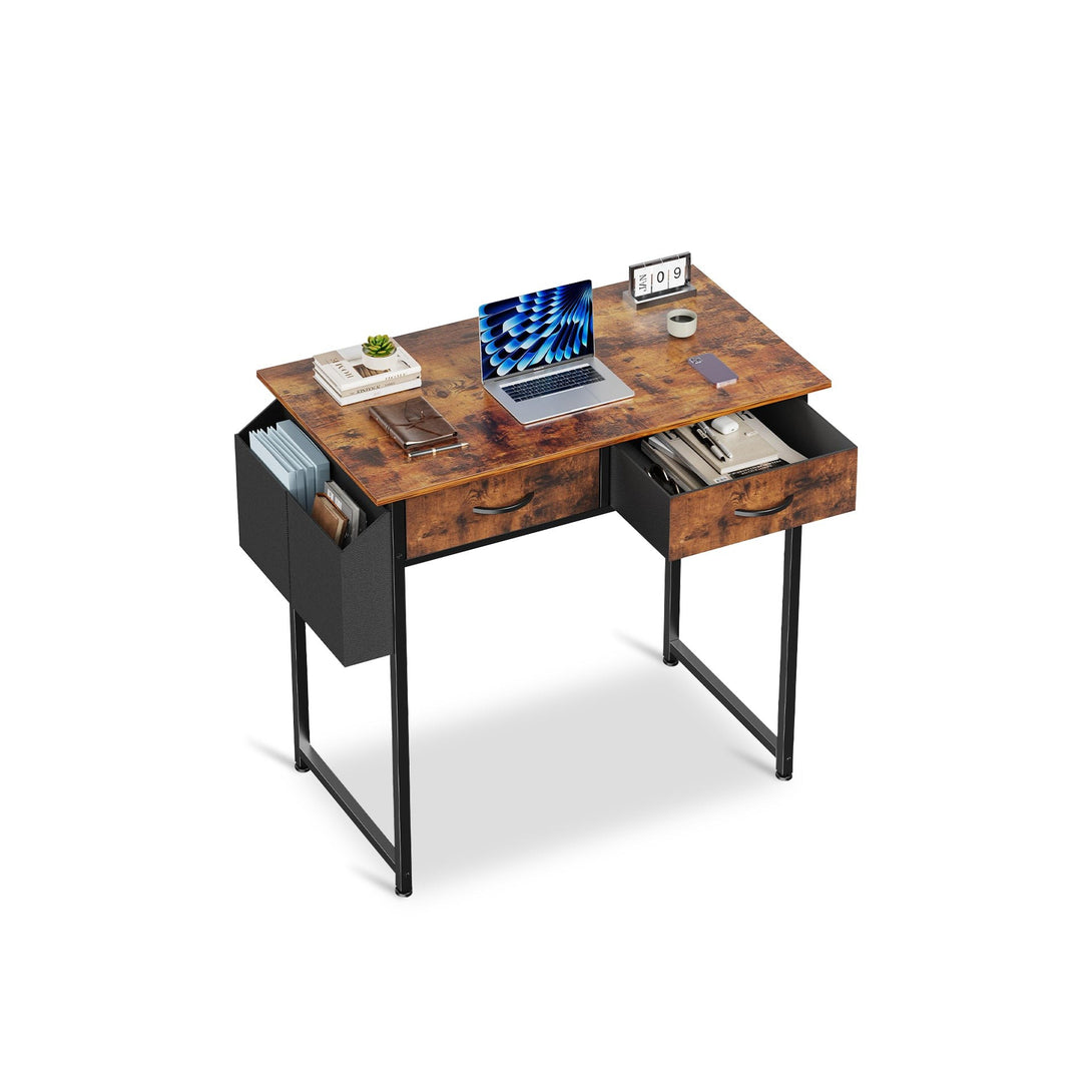 Kaleb 80cm Computer Desk with 2 Drawers - Rustic Brown
