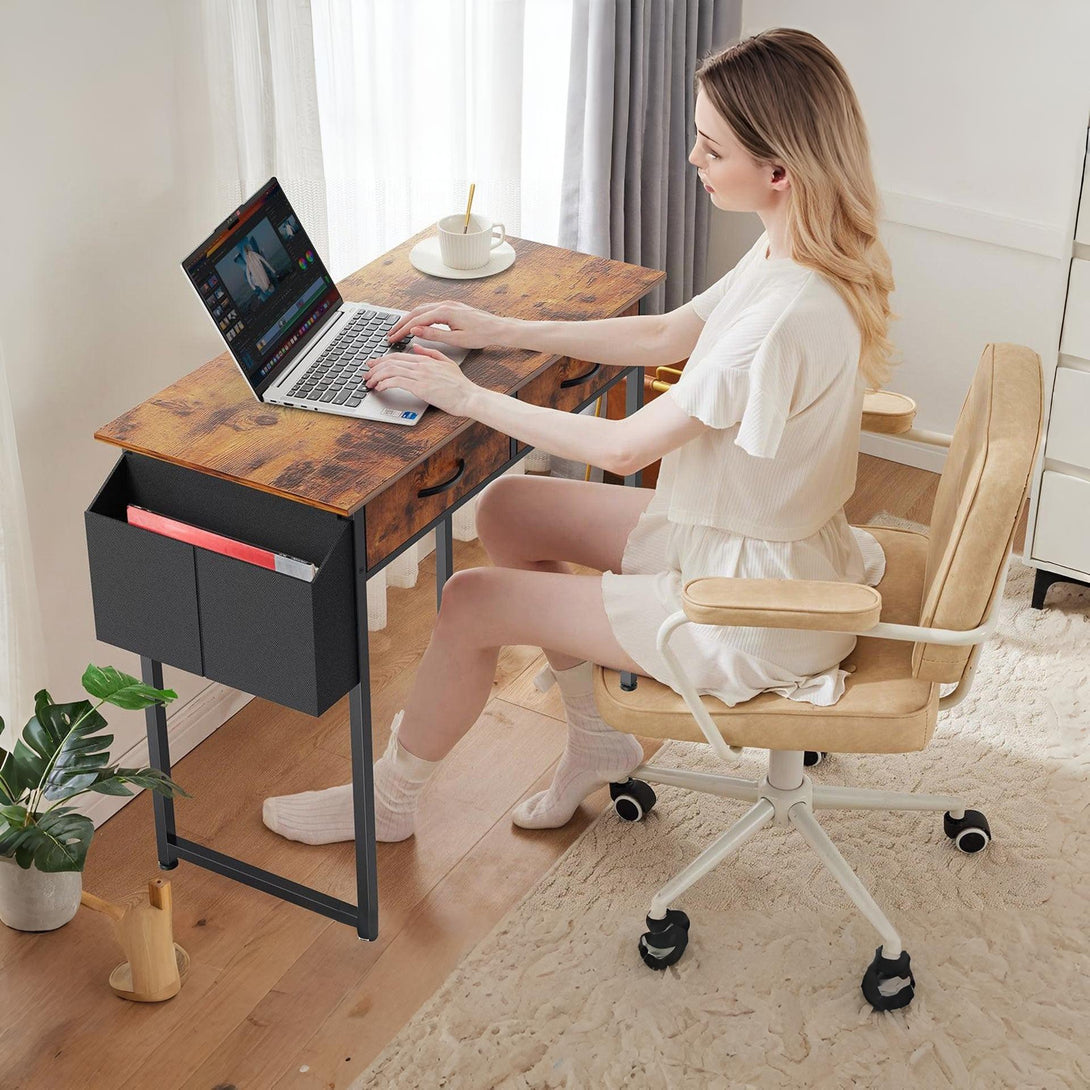 Kaleb 80cm Computer Desk with 2 Drawers - Rustic Brown