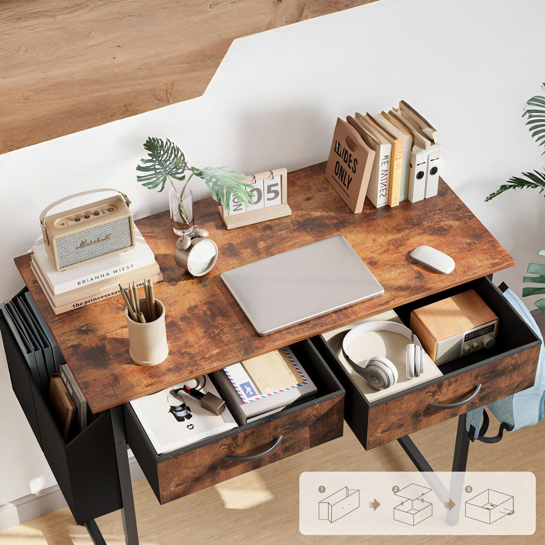 Kaleb 80cm Computer Desk with 2 Drawers - Rustic Brown