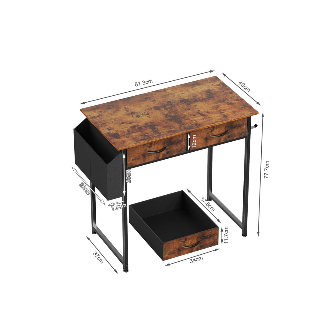Kaleb 80cm Computer Desk with 2 Drawers - Rustic Brown