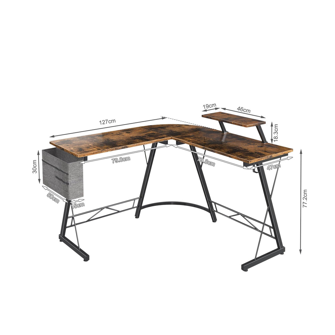 Callan Computer Corner Desk with Storage Bag - Rustic Brown