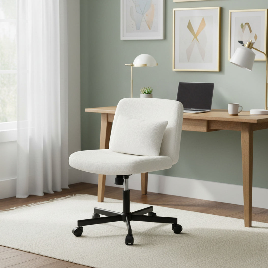 Aiden Swivel Office Chair with Lumbar Cushion - White