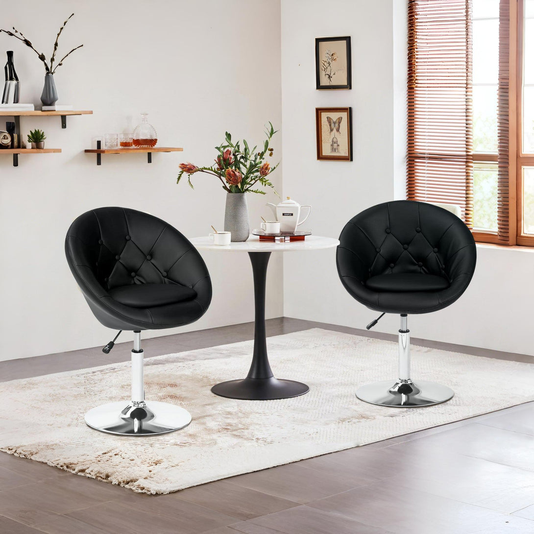 Iva PU Leather Swivel Bar Stool - Set of 2 - Black