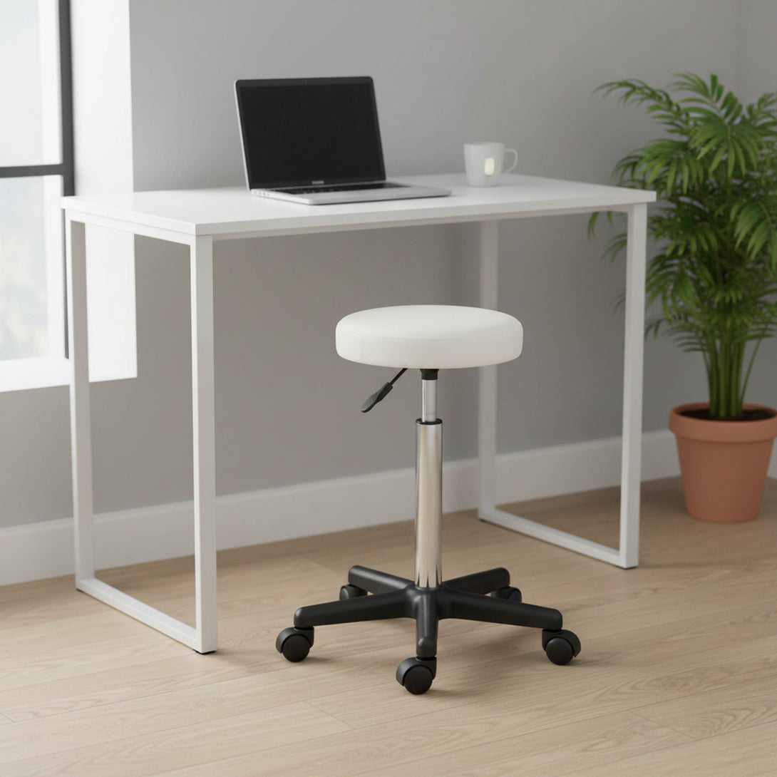 Rae Office Stool with PU Leather - White