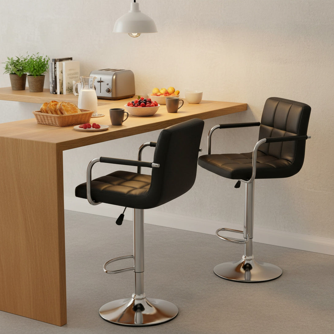 Lois Bar Stool with PU Leather - Set of 2 - Black
