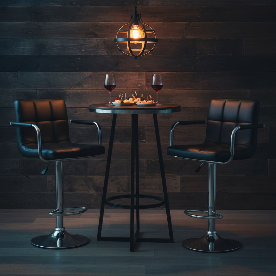 Lois Bar Stool with PU Leather - Set of 2 - Black