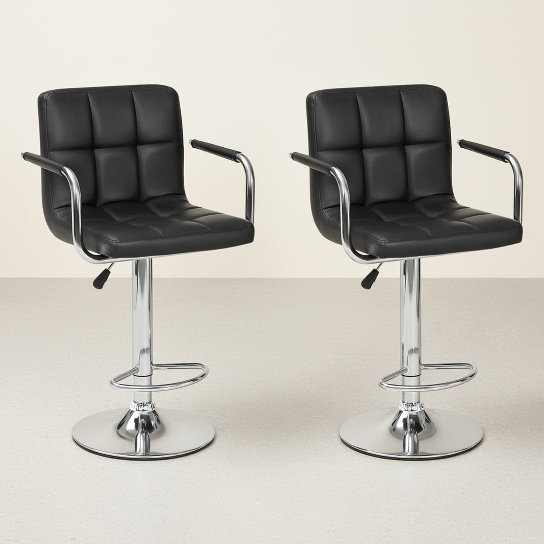 Lois Bar Stool with PU Leather - Set of 2 - Black