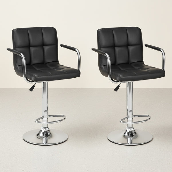 Lois Bar Stool with PU Leather - Set of 2 - Black