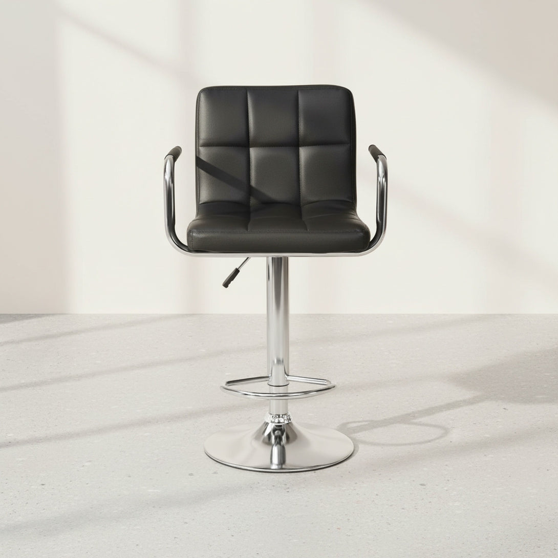 Lois Bar Stool with PU Leather - Set of 2 - Black