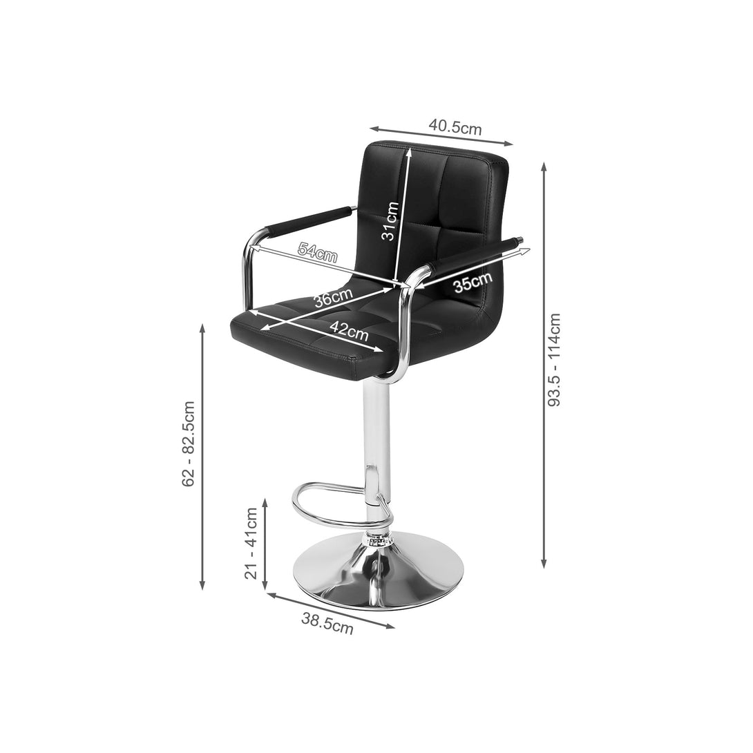 Lois Bar Stool with PU Leather - Set of 2 - Black