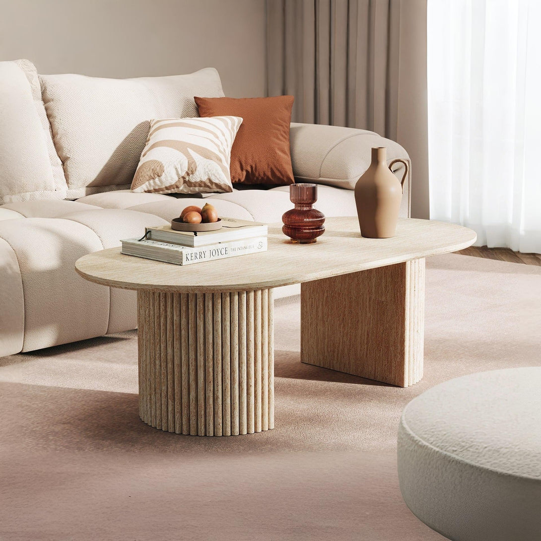 Nile Oval Coffee Table 140 x 70cm - Travertine