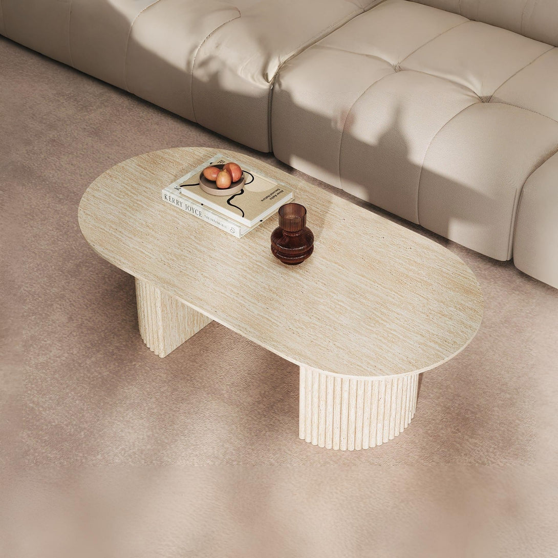 Nile Oval Coffee Table 140 x 70cm - Travertine