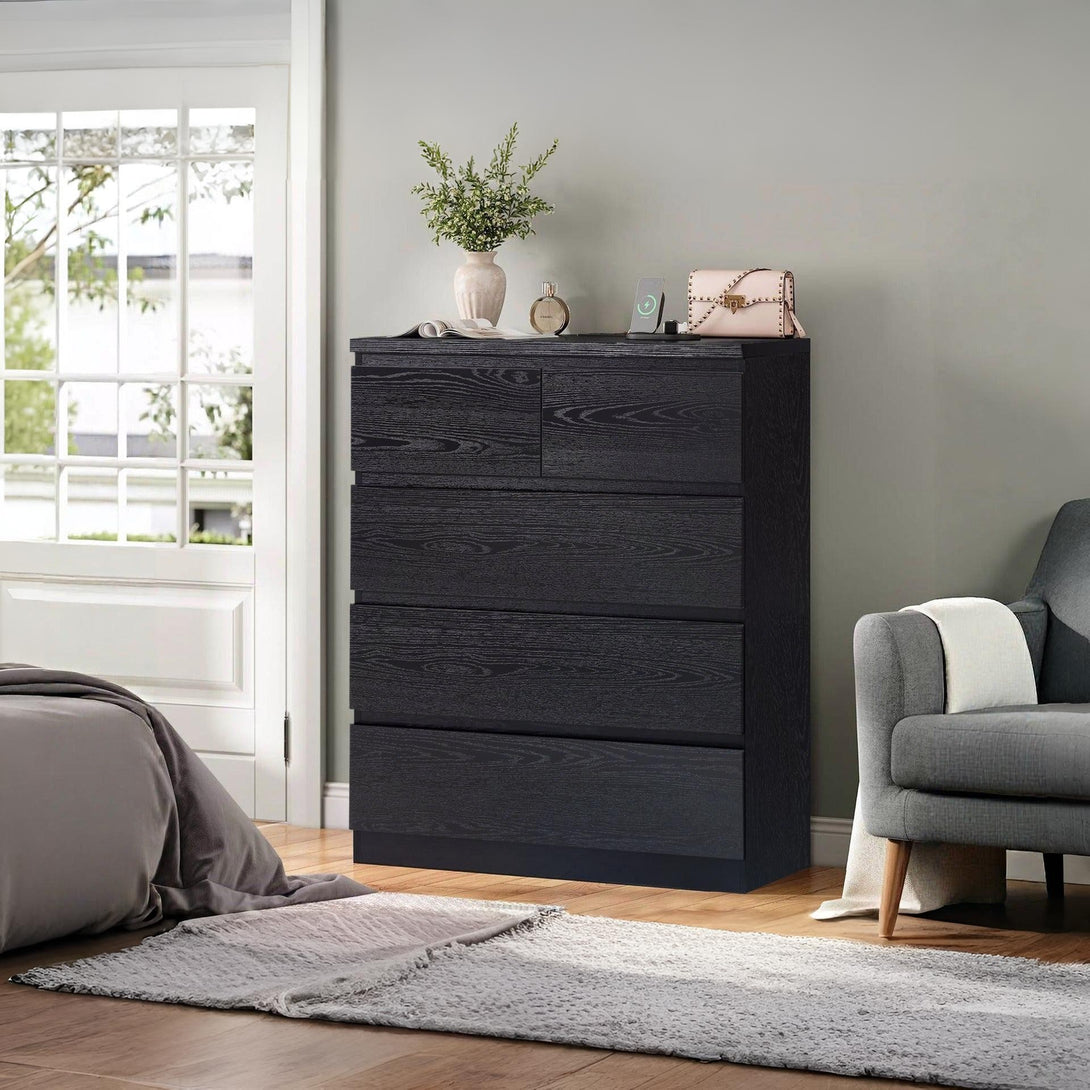 Tongass Wooden 5 Drawers Tallboy - Black
