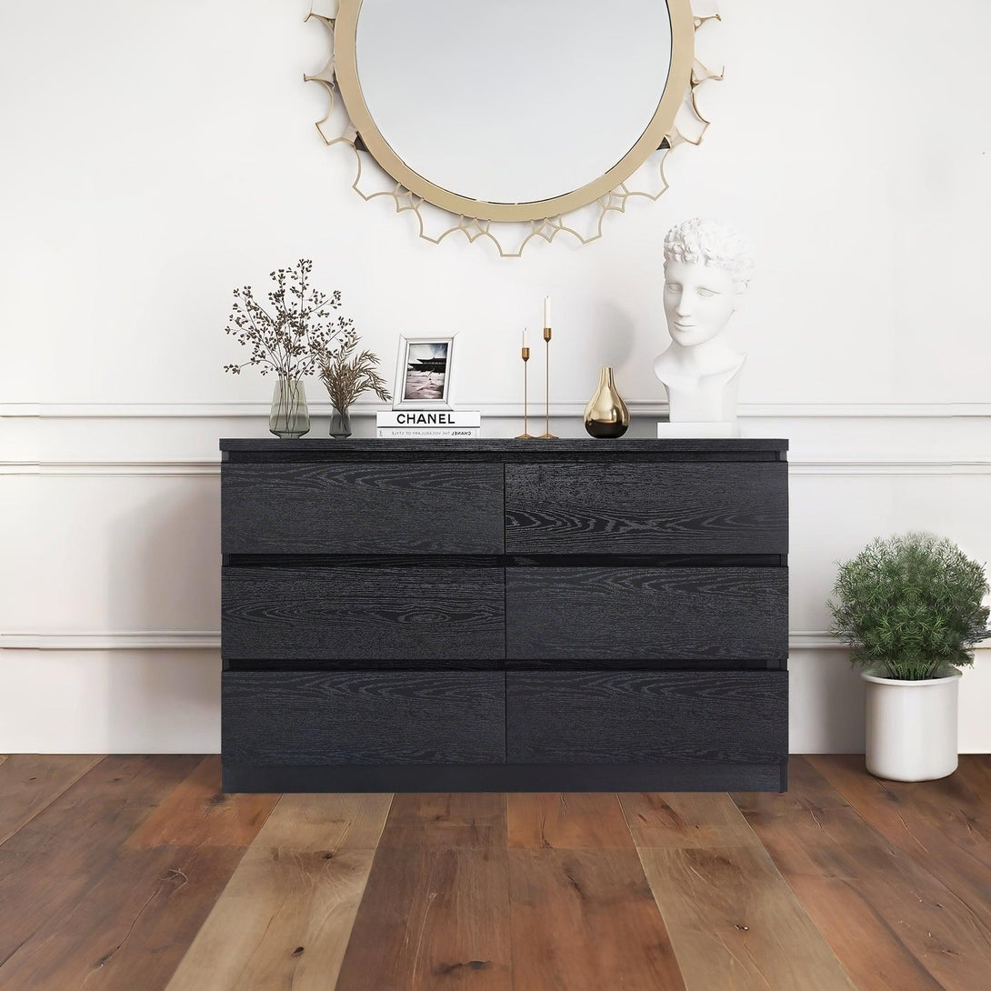 Tongass Wooden 6 Drawers Lowboy - Black