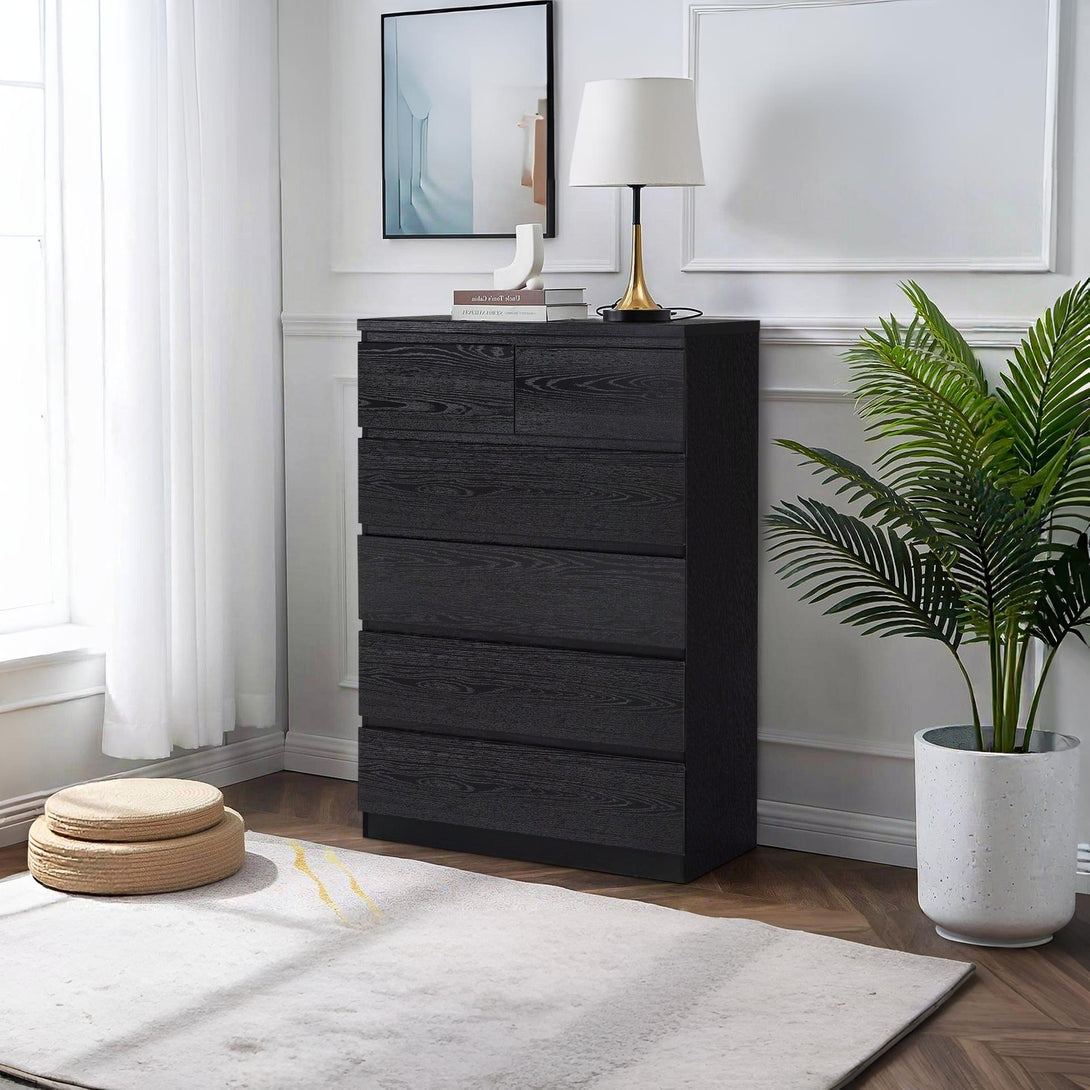 Tongass Wooden 6 Drawers Tallboy - Black