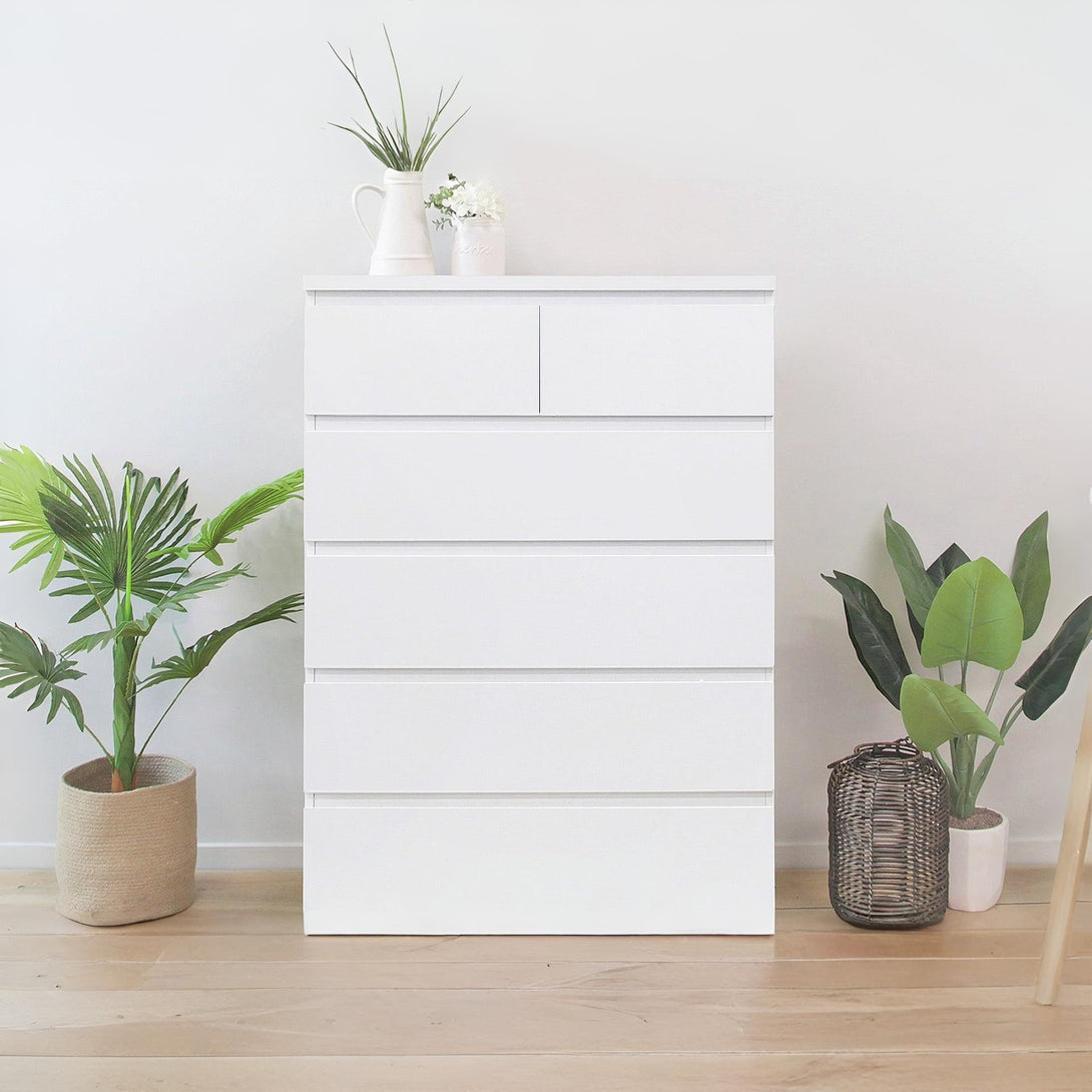 Tongass Wooden Tallboy 6 Drawers - White