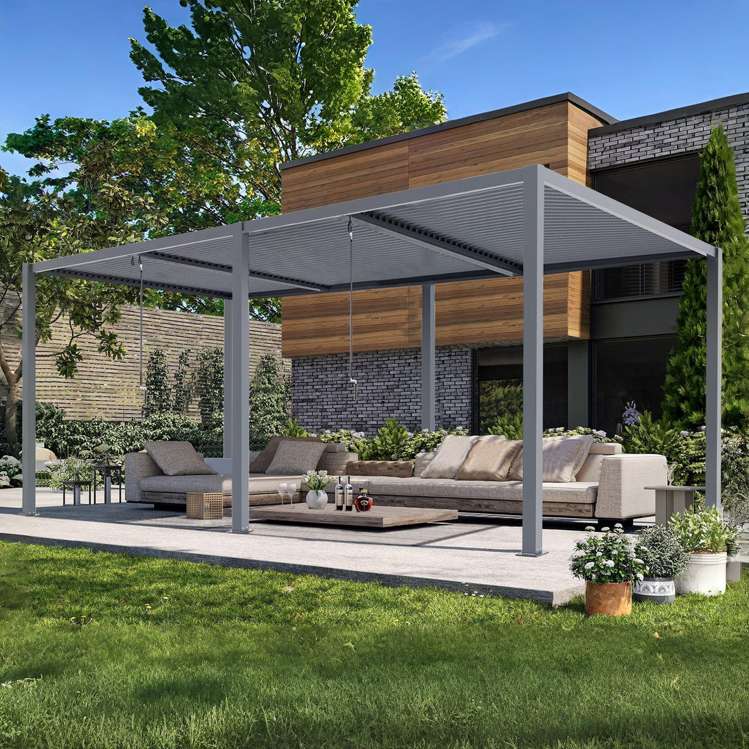 Toughout Manual Louvre Roof Aluminium Pergola 6m x 3m - Charcoal Grey