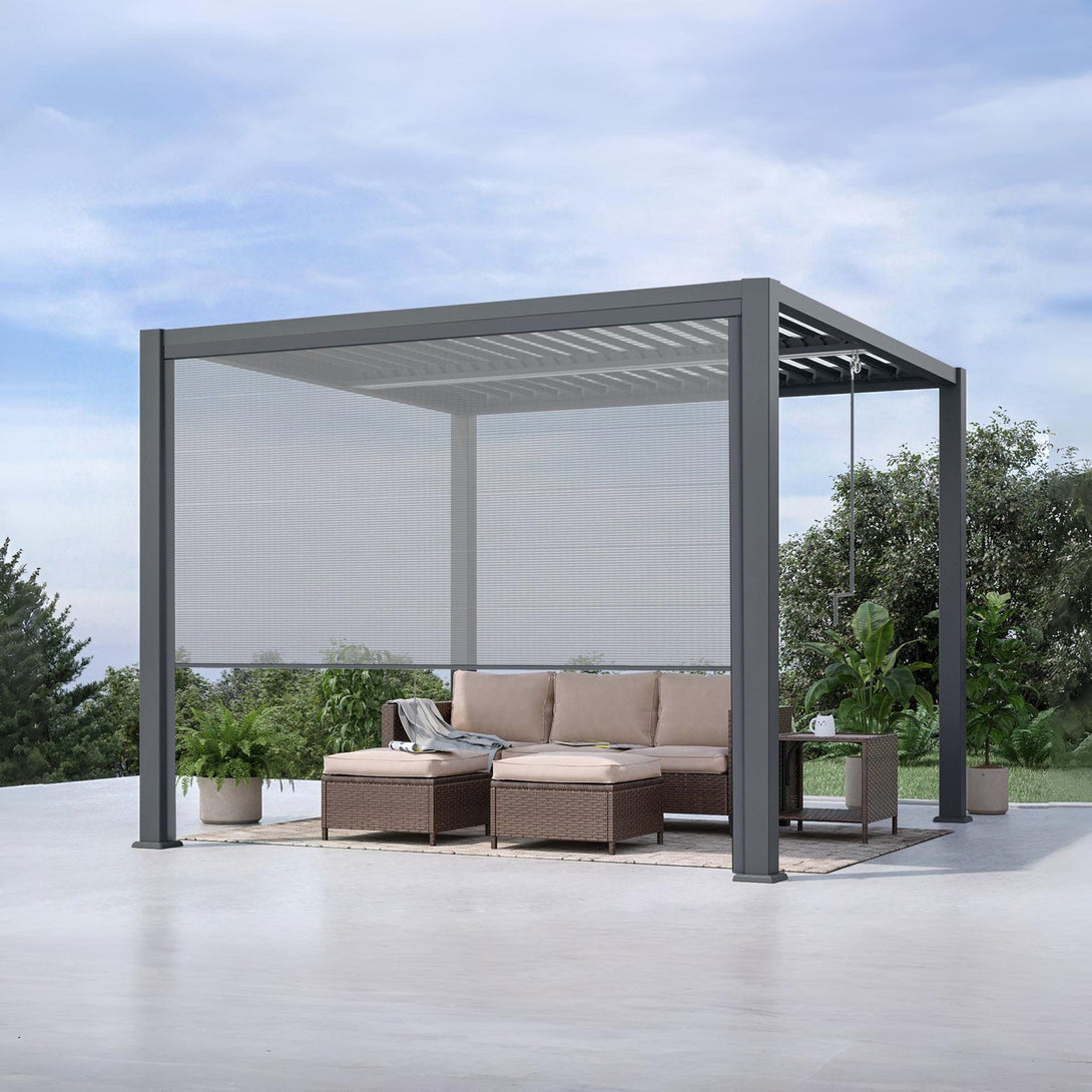Toughout Louvre Roof Pergola Retractable Shade Blind - Charcoal Grey