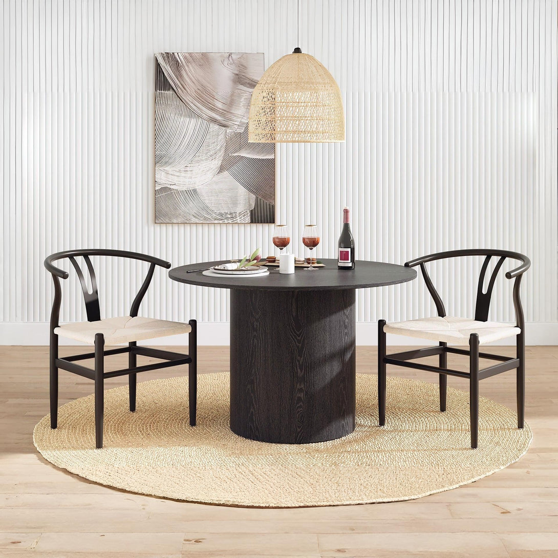Winter Rope Seat Dining Chair Wishbone Chair Replica - Set of 2 - Black