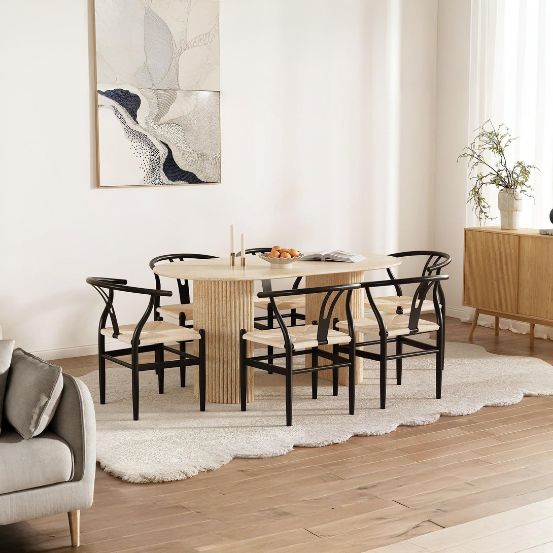 Winter Rope Seat Dining Chair Wishbone Chair Replica - Set of 2 - Black