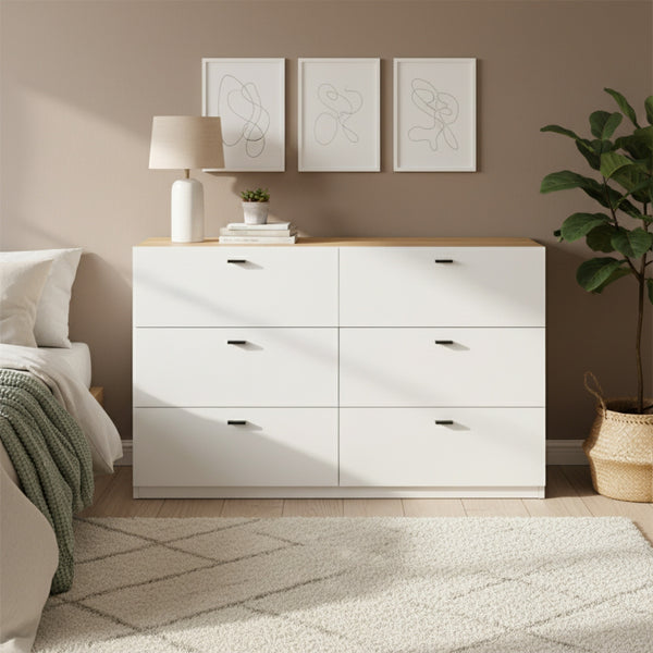 Hekla Low Boy 6 Drawer Chest Dresser - White