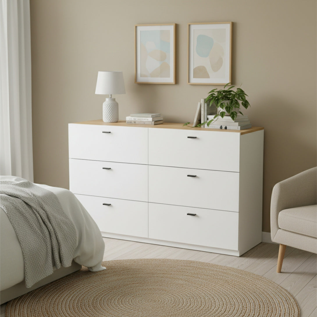 Hekla Low Boy 6 Drawer Chest Dresser - White