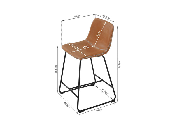 Luke PU Leather Bar Stool - Set of 2 - Orange