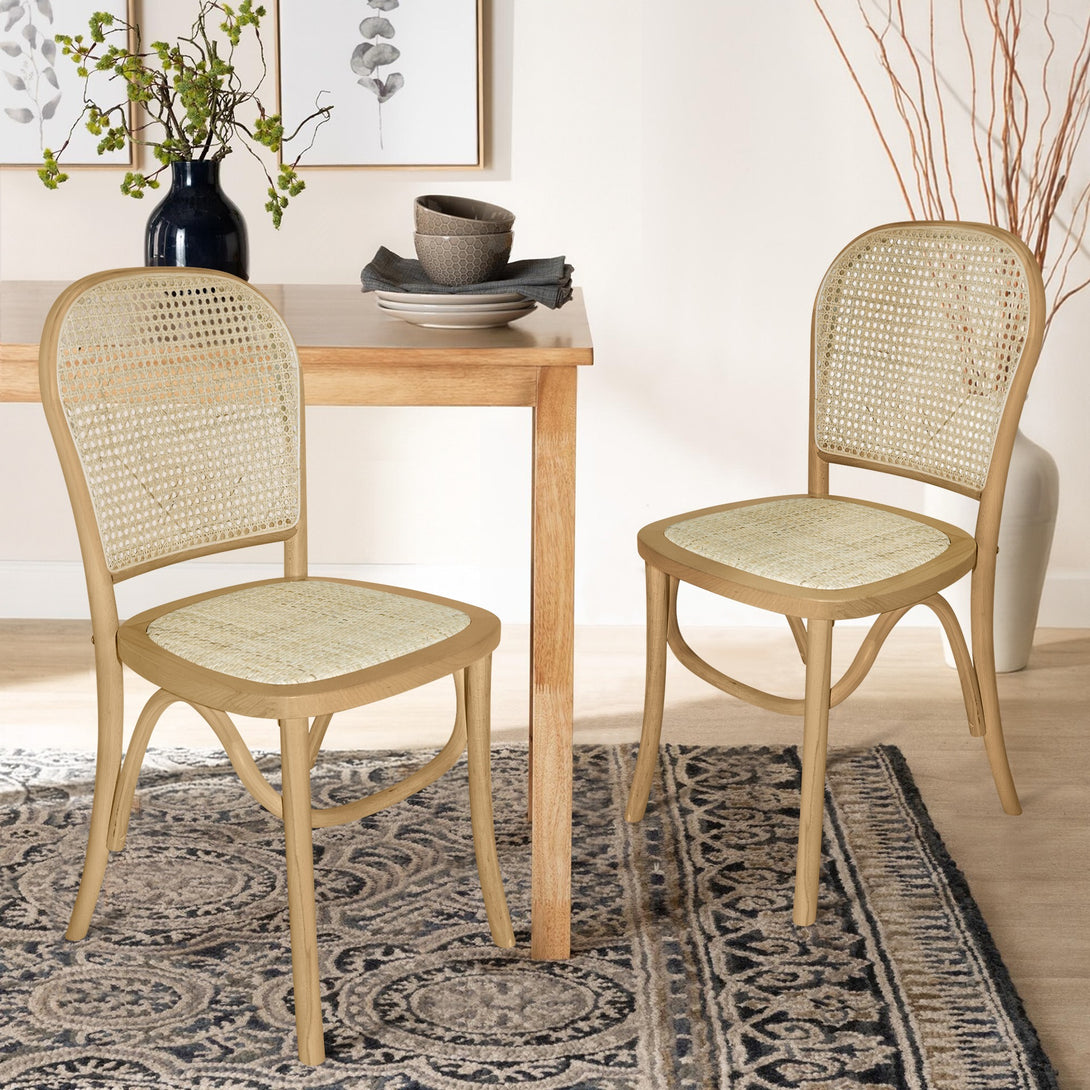 Christopher Beech Wood and Rattan Dining Chair – Set of 2 – Natural