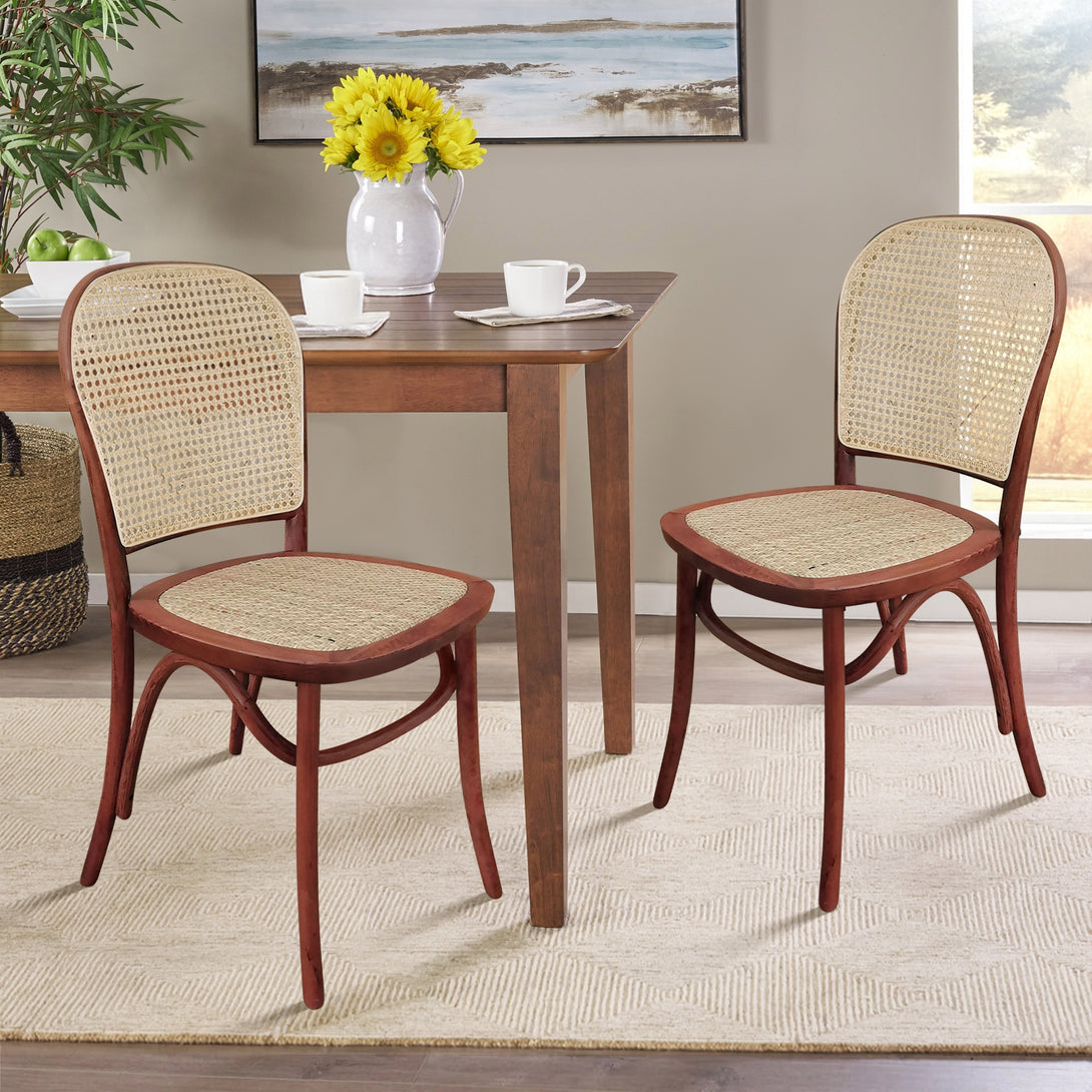 Christopher Beech Wood and Rattan Dining Chair – Set of 2 – Antique Brown