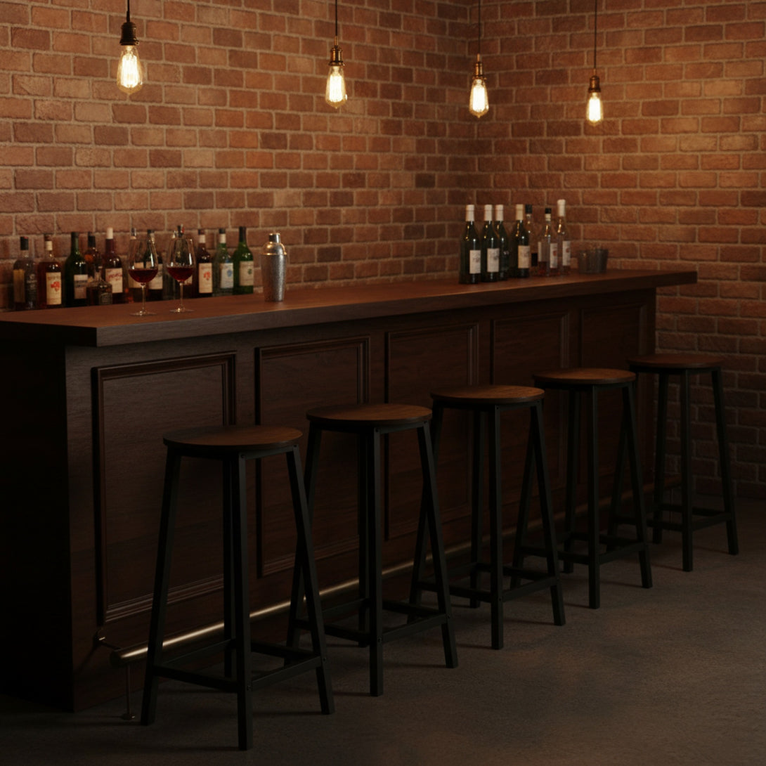 Brick Metal Bar Stool - Rustic Brown + Black