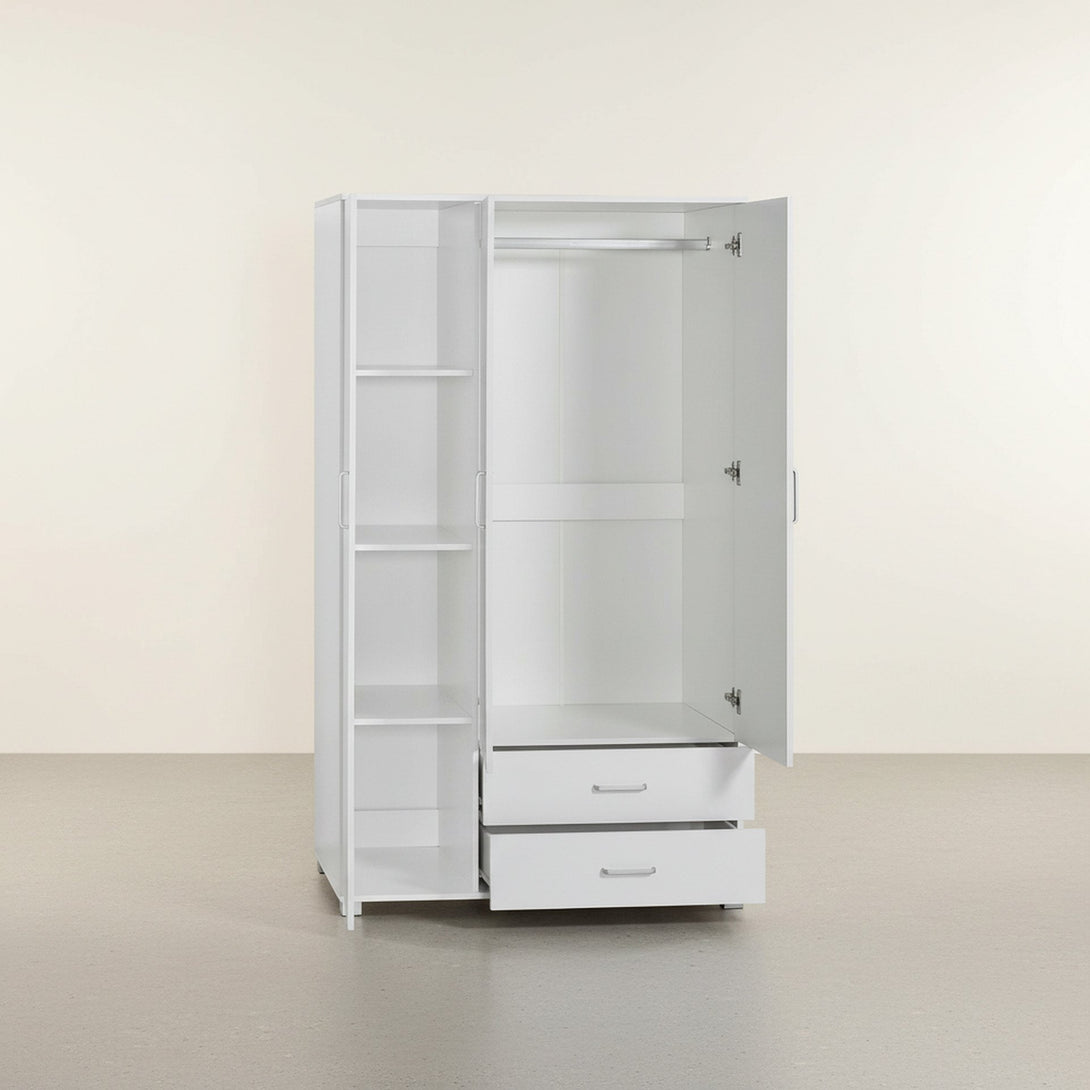Bram 3 Door Wardrobe Cabinet with 2 Drawers - White