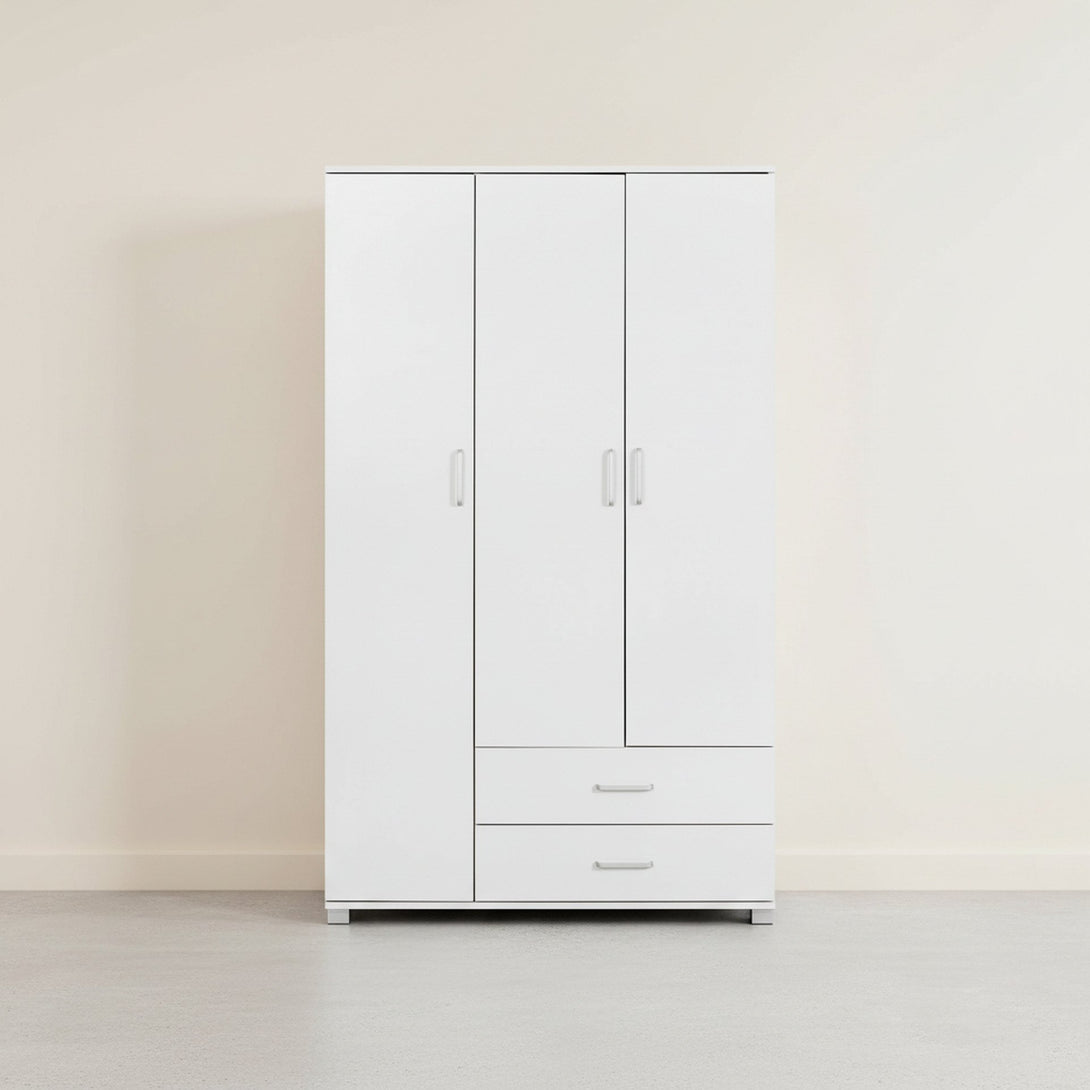 Bram 3 Door Wardrobe Cabinet with 2 Drawers - White