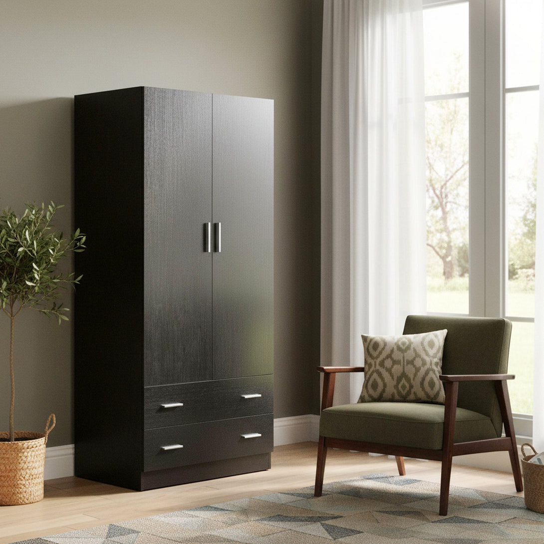 Bram 2 Door Wardrobe with 2 Drawers - Black