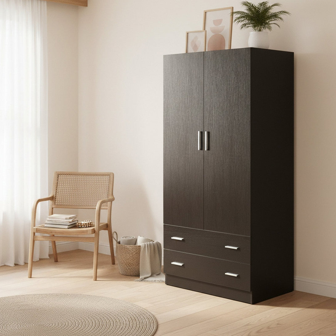 Bram 2 Door Wardrobe with 2 Drawers - Black
