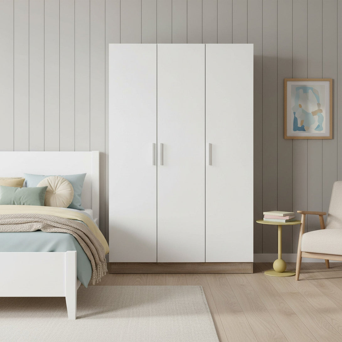 Bram 3 Door Wardrobe Cabinet - Oak + White