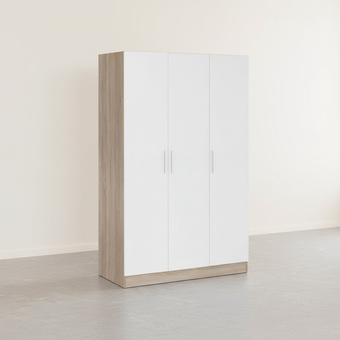 Bram 3 Door Wardrobe Cabinet - Oak + White