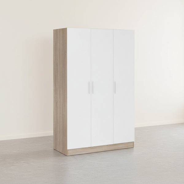 Bram 3 Door Wardrobe Cabinet - Oak + White