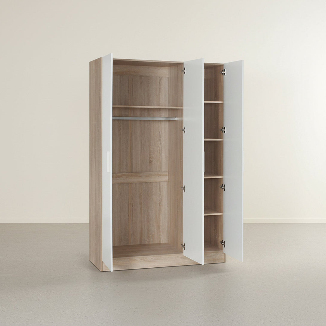 Bram 3 Door Wardrobe Cabinet - Oak + White