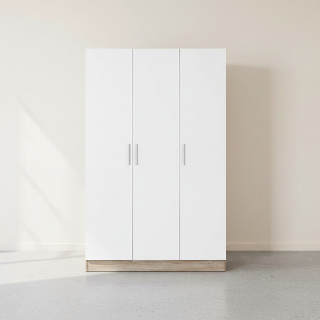 Bram 3 Door Wardrobe Cabinet - Oak + White
