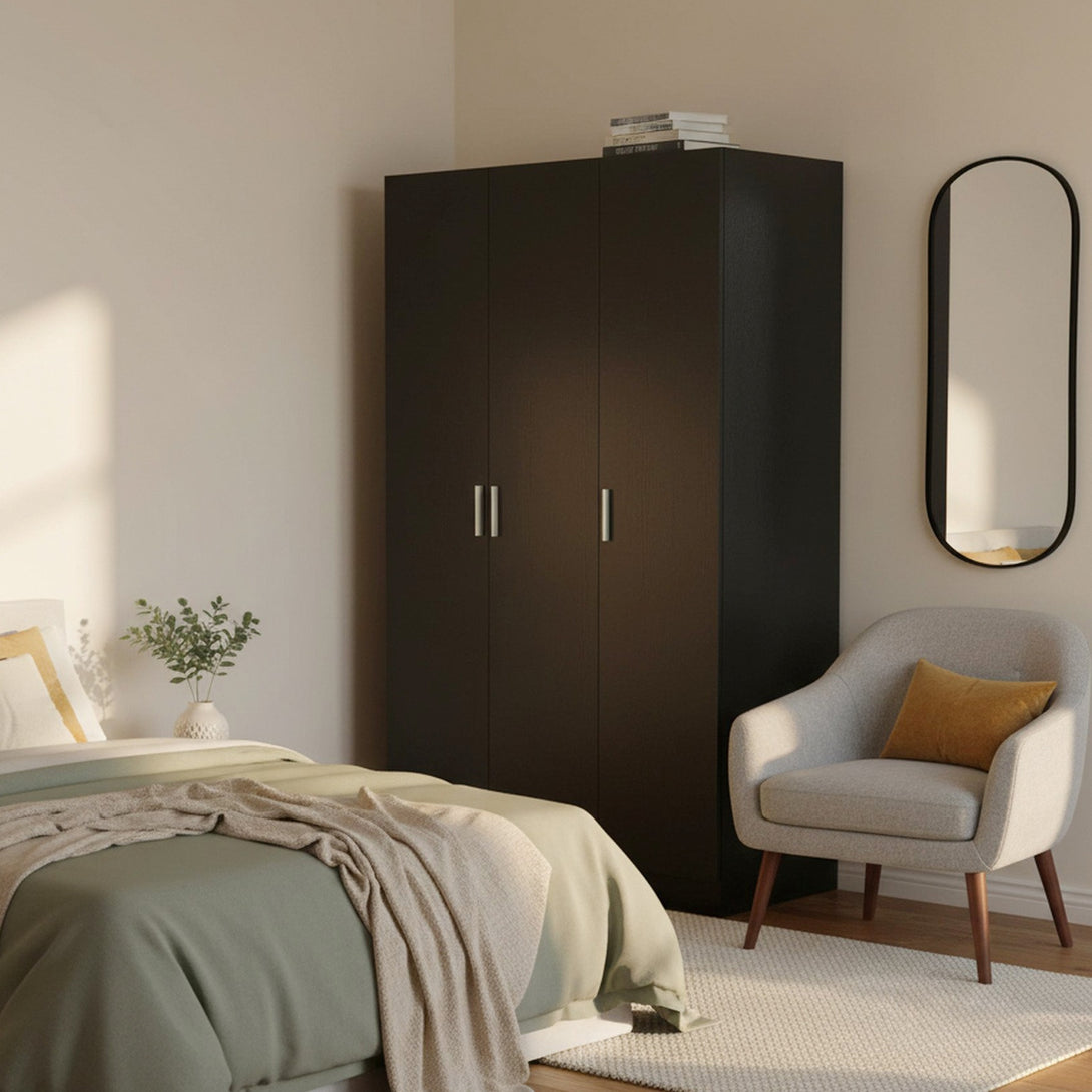 Bram 3 Door Wardrobe Cabinet - Black 