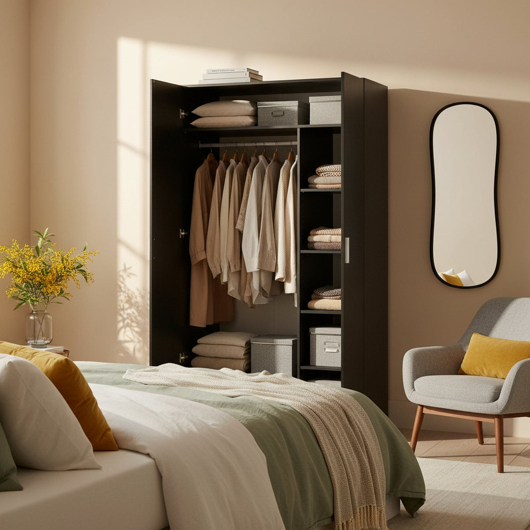 Bram 3 Door Wardrobe Cabinet - Black 