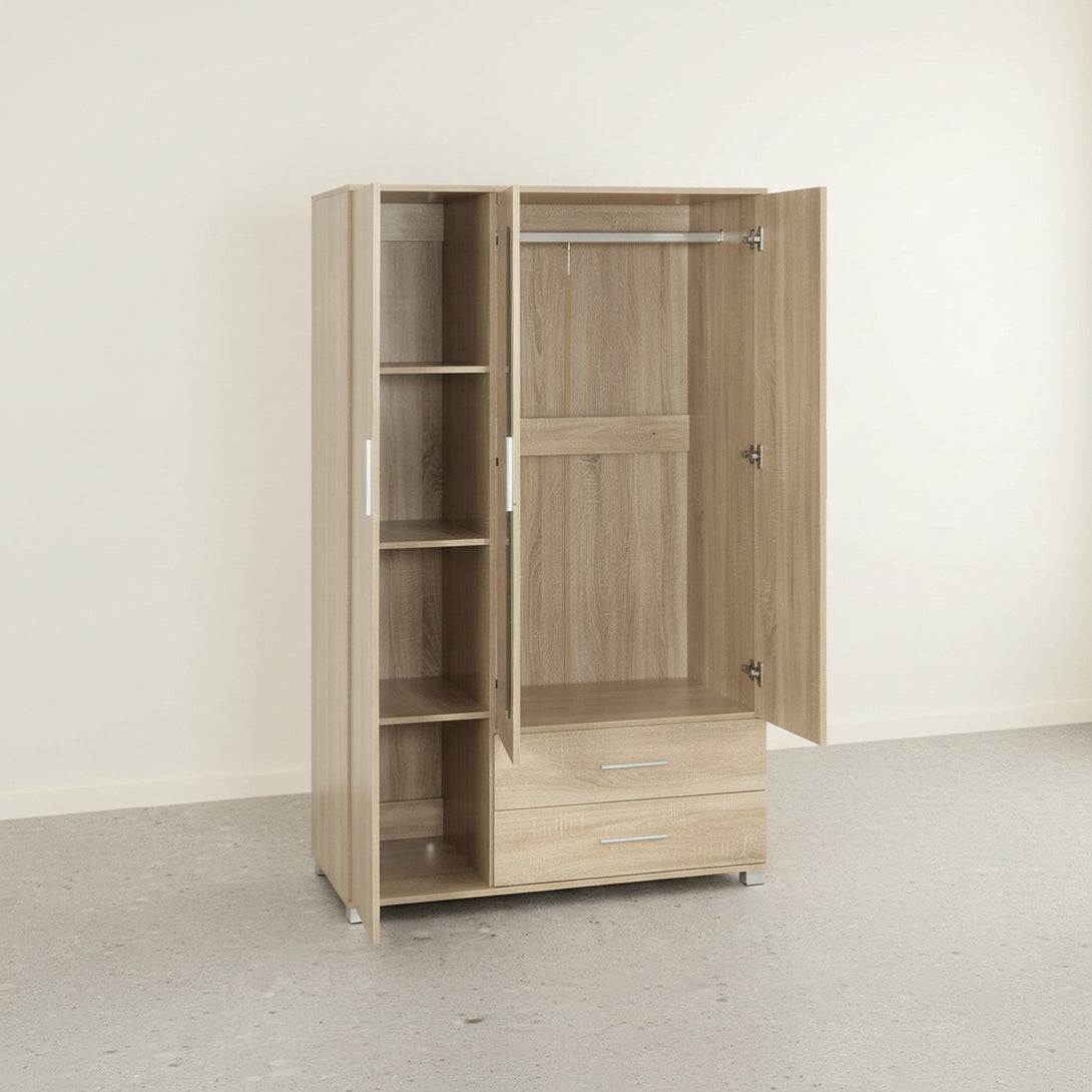 Bram 3 Door Wardrobe Cabinet with Mirror - Oak