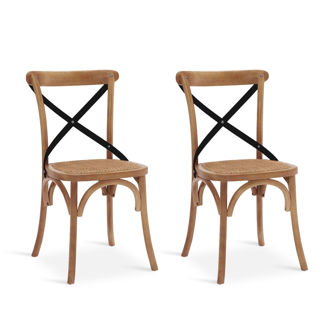 Aaron Dining Chair with Rattan Seat - Set of 2 - Oak