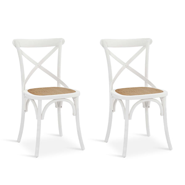 Aaron Dining Chair with Rattan Seat - Set of 2 - White