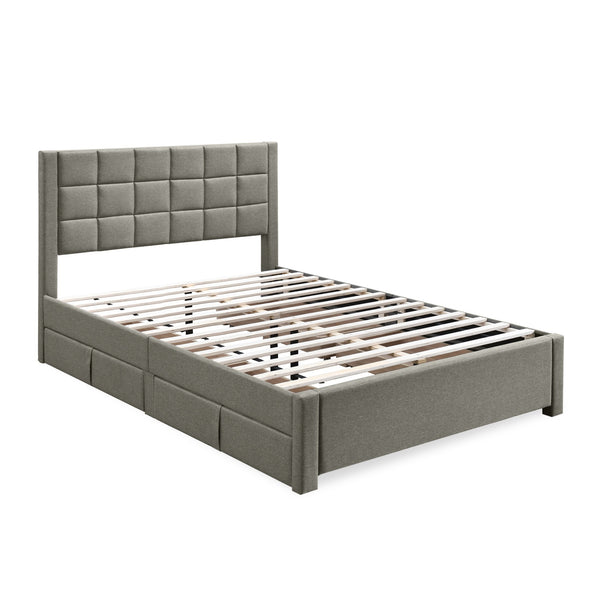 Denali Double Bed Frame with 4 Drawers - Light Grey