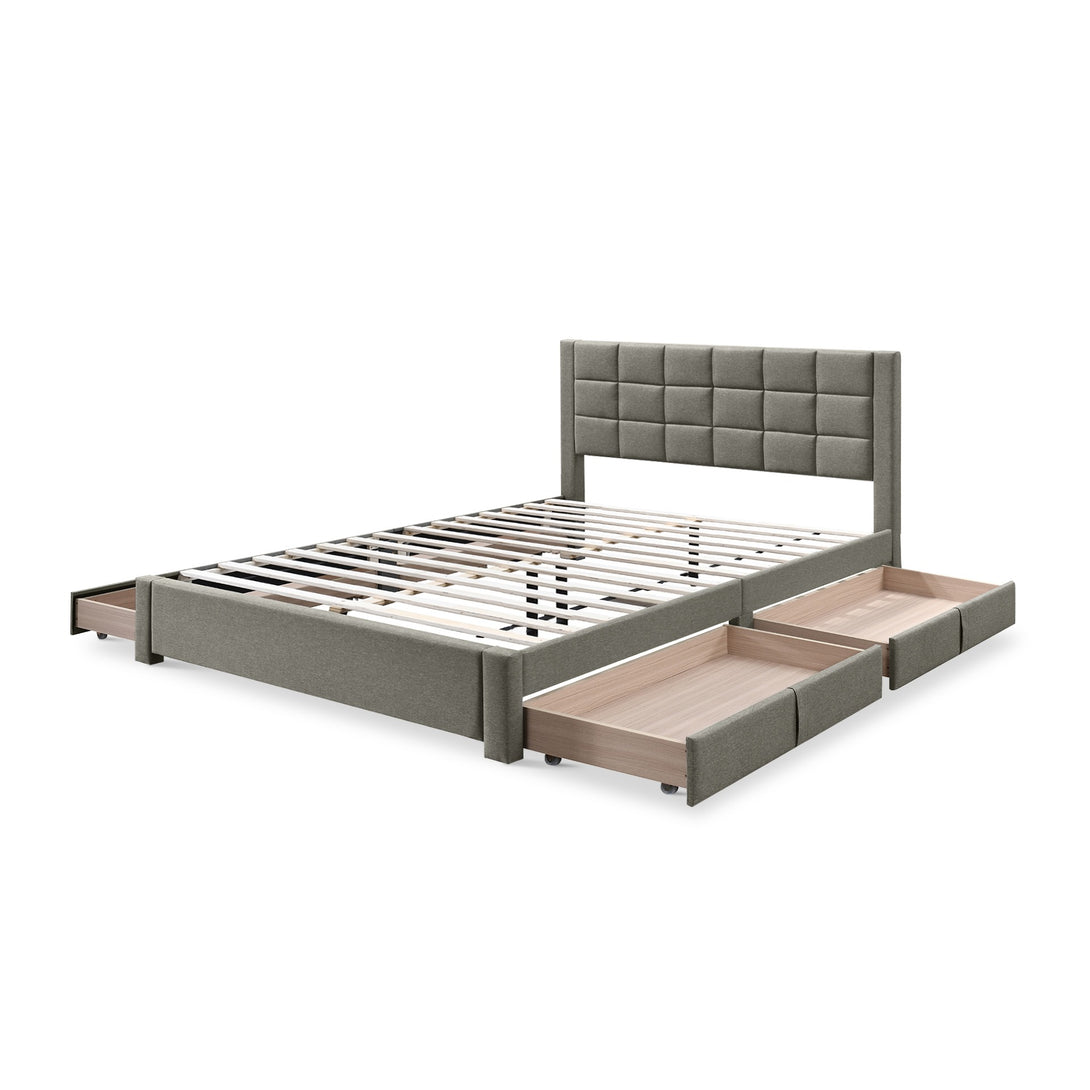 Denali Double Bed Frame with 4 Drawers - Light Grey