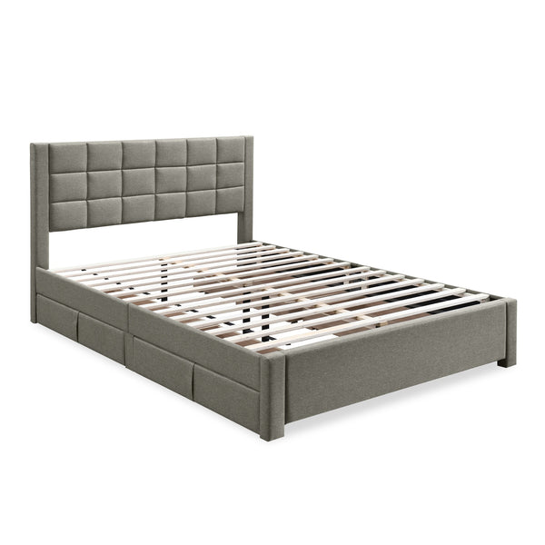 Denali Queen Bed Frame with 4 Drawers - Light Grey