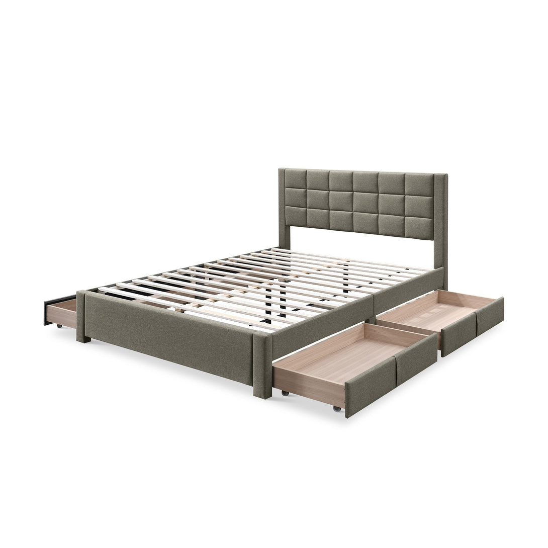 Denali Queen Bed Frame with 4 Drawers - Light Grey