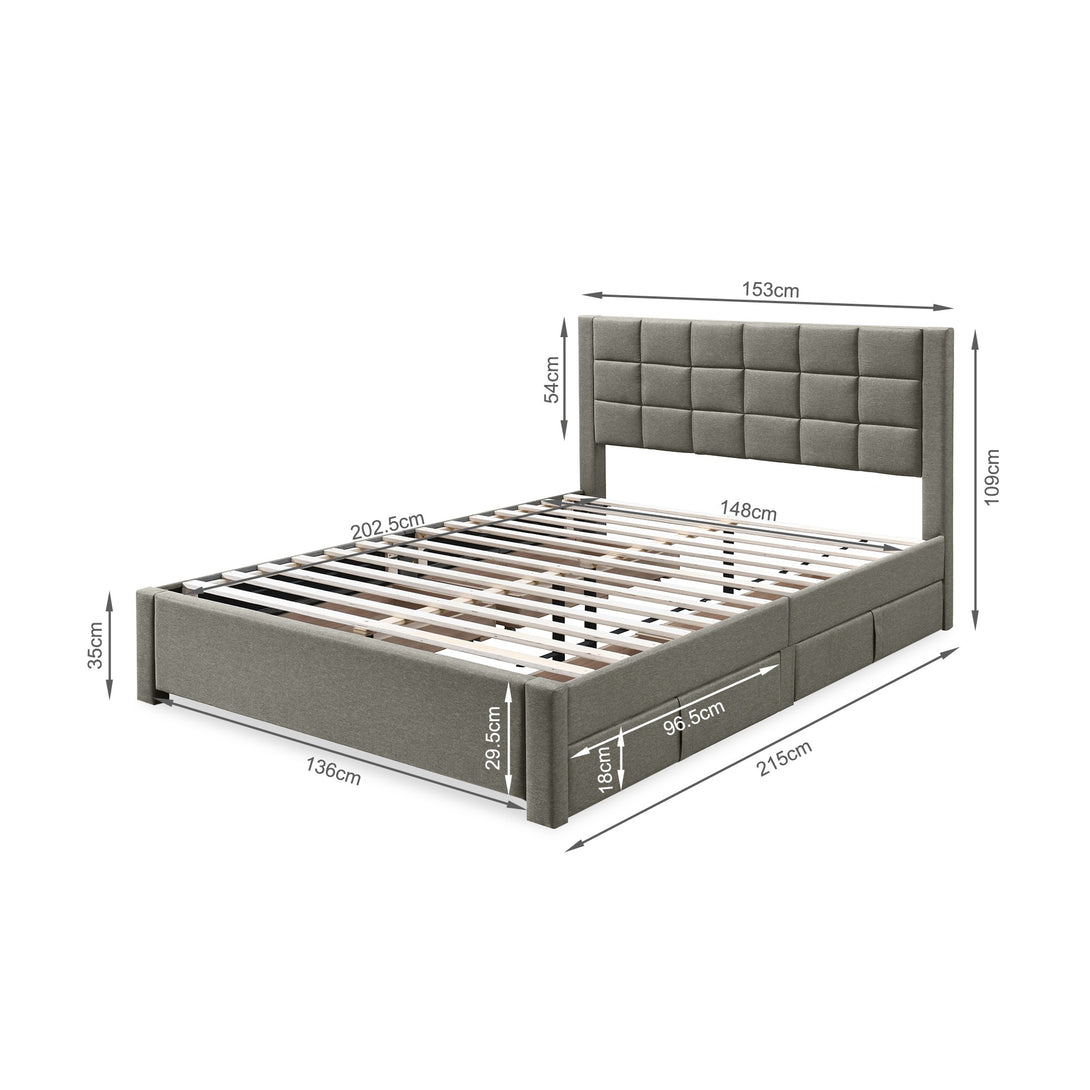 Denali Queen Bed Frame with 4 Drawers - Light Grey